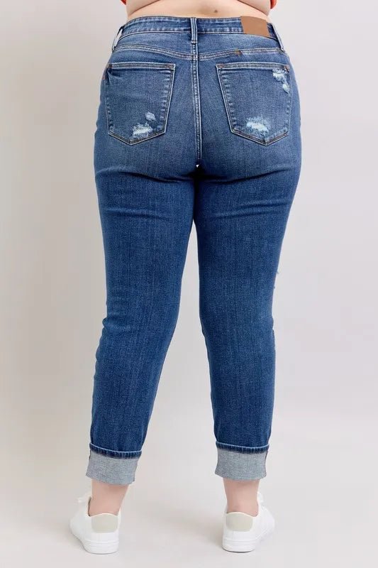 Judy Blue Full Size Mid Rise Boyfriend Destroy Jeans Plus Size - Love Salve 