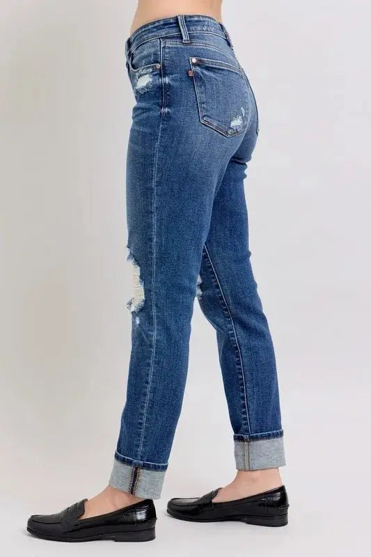 Judy Blue Full Size Mid Rise Boyfriend Destroy Jeans Plus Size - Love Salve 