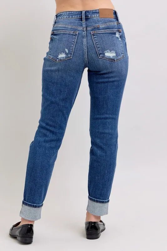 Judy Blue Full Size Mid Rise Boyfriend Destroy Jeans Plus Size - Love Salve 