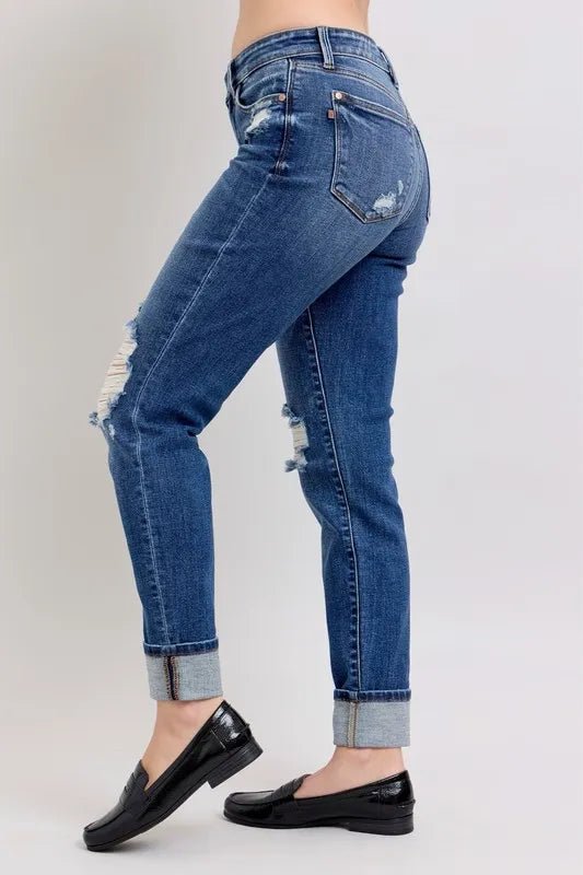 Judy Blue Full Size Mid Rise Boyfriend Destroy Jeans Plus Size - Love Salve 