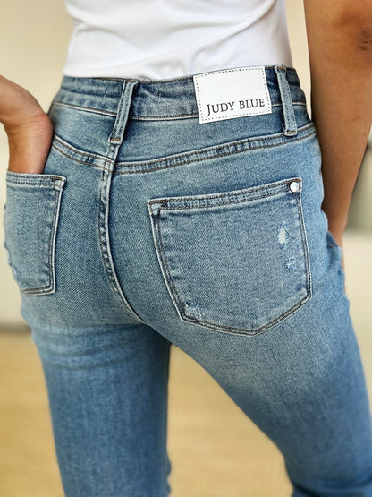 Judy Blue Full Size Mid Rise Destroyed Hem Distressed Jeans - Love Salve 