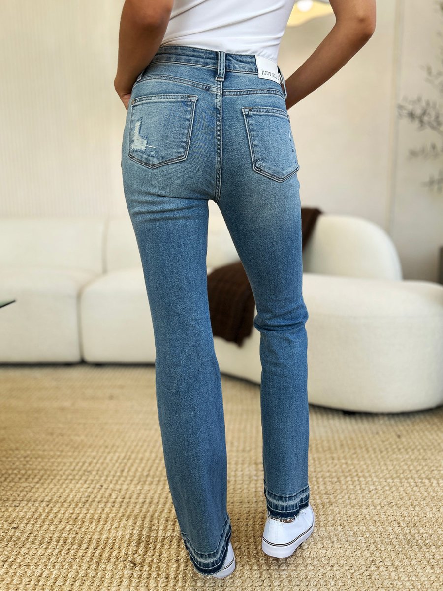 Judy Blue Full Size Mid Rise Destroyed Hem Distressed Jeans - Love Salve 