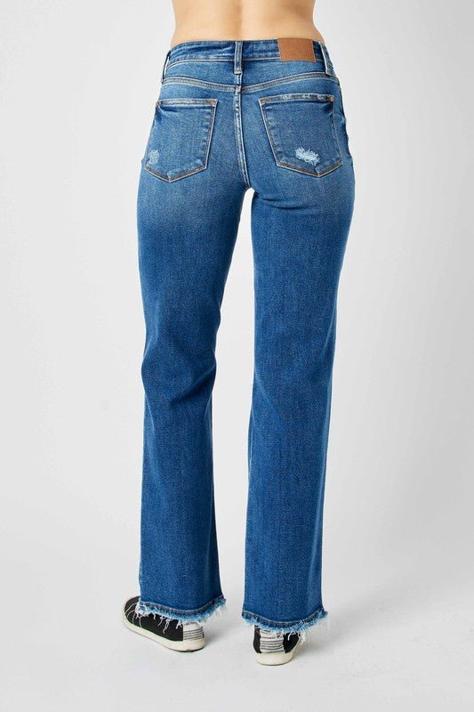Judy Blue Full Size Mid Rise Distressed Raw Hem Jeans - Love Salve 