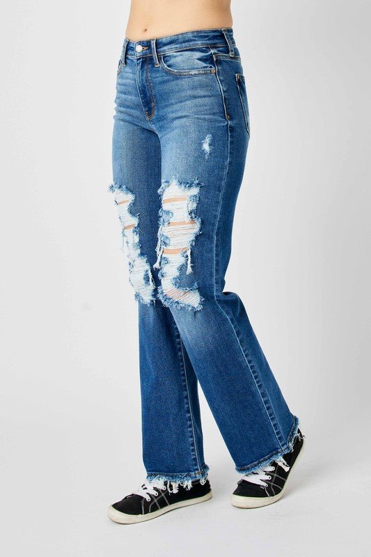 Judy Blue Full Size Mid Rise Distressed Raw Hem Jeans - Love Salve 
