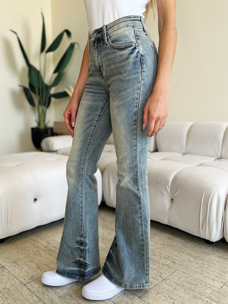 Judy Blue Full Size Mid Rise Flare Jeans for Women - Love Salve 