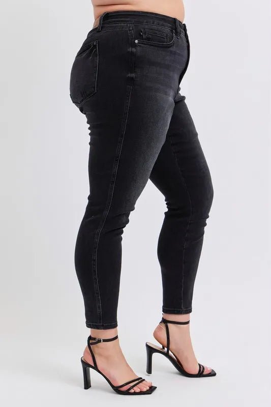 Judy Blue Full Size Mid Rise Tummy Control Skinny Jeans Plus Size - Love Salve 