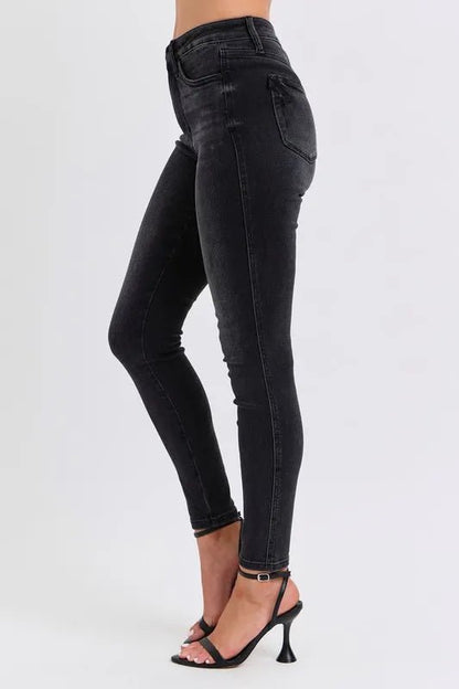 Judy Blue Full Size Mid Rise Tummy Control Skinny Jeans Plus Size - Love Salve 