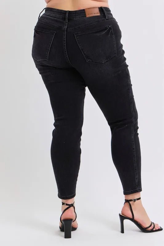 Judy Blue Full Size Mid Rise Tummy Control Skinny Jeans Plus Size - Love Salve 