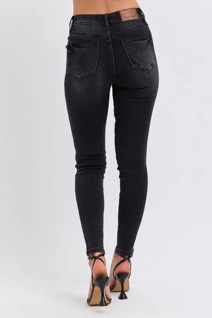 Judy Blue Full Size Mid Rise Tummy Control Skinny Jeans Plus Size - Love Salve 
