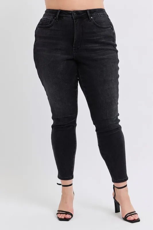 Judy Blue Full Size Mid Rise Tummy Control Skinny Jeans Plus Size - Love Salve 