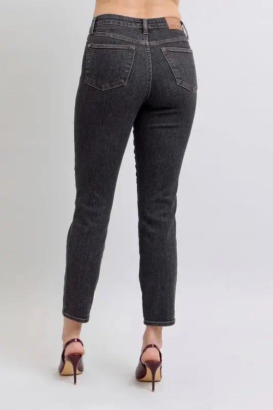 Judy Blue Full Size Mid Rise Tummy Control Slim Jeans Plus Size - Love Salve 
