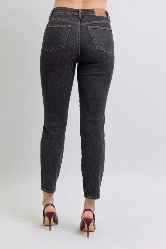 Judy Blue Full Size Mid Rise Tummy Control Slim Jeans Plus Size - Love Salve 