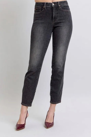Judy Blue Full Size Mid Rise Tummy Control Slim Jeans Plus Size - Love Salve 