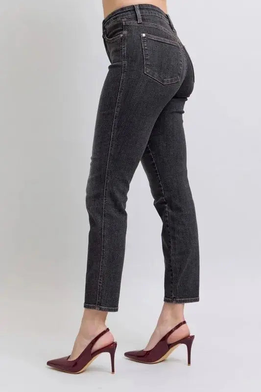 Judy Blue Full Size Mid Rise Tummy Control Slim Jeans Plus Size - Love Salve 