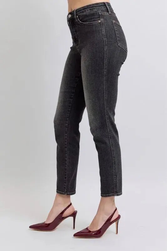 Judy Blue Full Size Mid Rise Tummy Control Slim Jeans Plus Size - Love Salve 