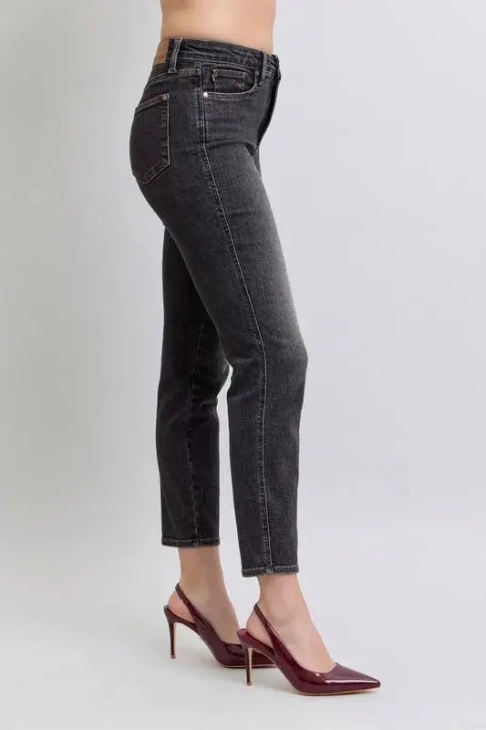 Judy Blue Full Size Mid Rise Tummy Control Slim Jeans Plus Size - Love Salve 