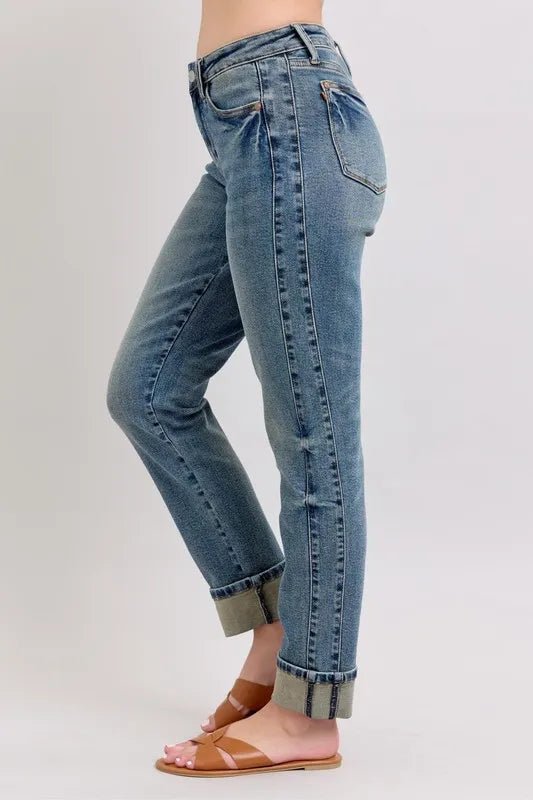 Judy Blue Full Size Mid Rise Vintage Wash Boyfriend Jeans - Love Salve 