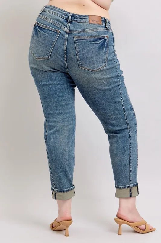 Judy Blue Full Size Mid Rise Vintage Wash Boyfriend Jeans - Love Salve 