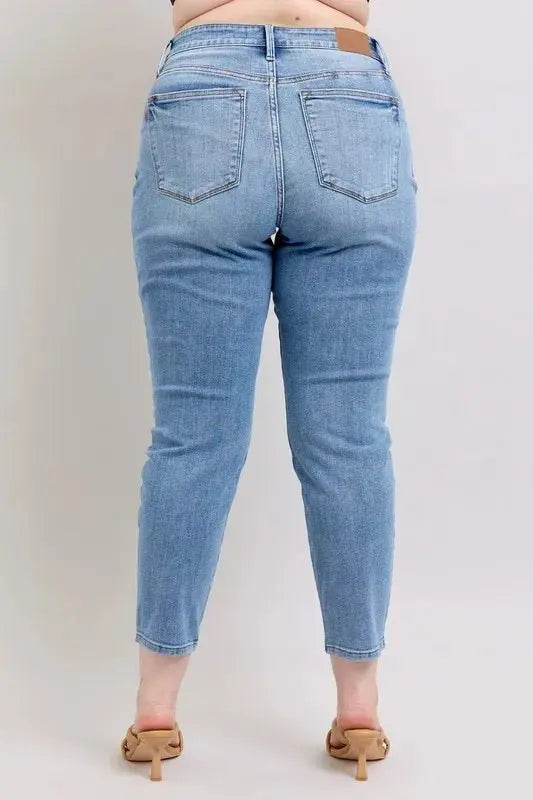 Judy Blue Full Size Mid Rise Vintage Wash Slim Jeans Plus Size - Love Salve 