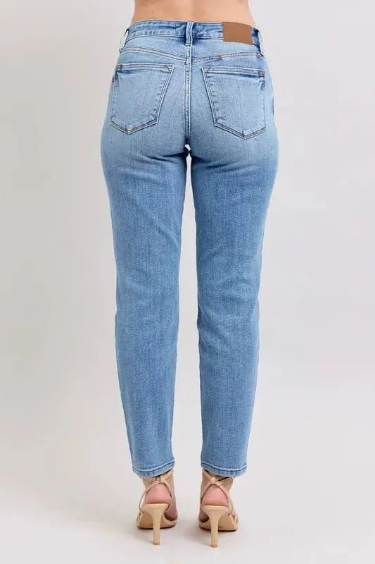 Judy Blue Full Size Mid Rise Vintage Wash Slim Jeans Plus Size - Love Salve 
