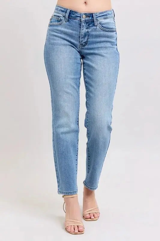Judy Blue Full Size Mid Rise Vintage Wash Slim Jeans Plus Size - Love Salve 