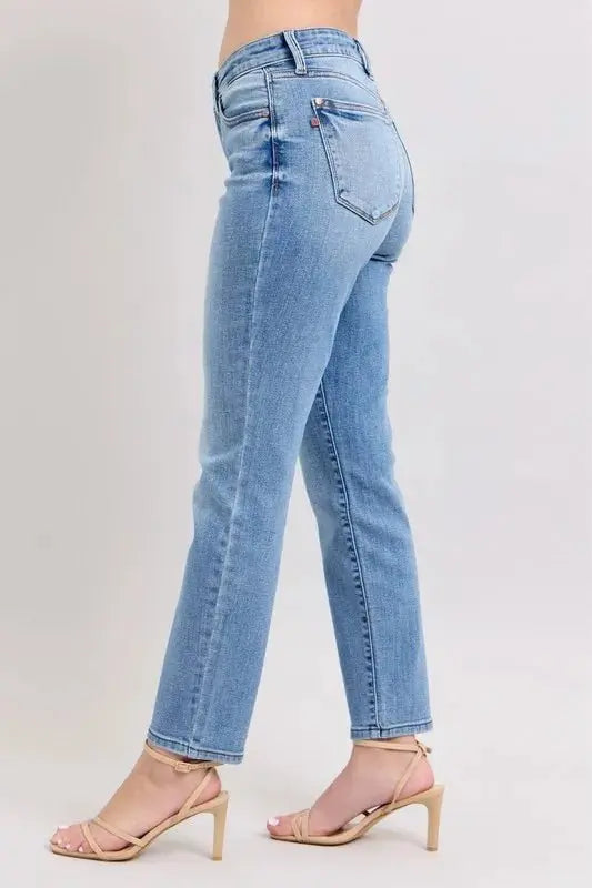 Judy Blue Full Size Mid Rise Vintage Wash Slim Jeans Plus Size - Love Salve 
