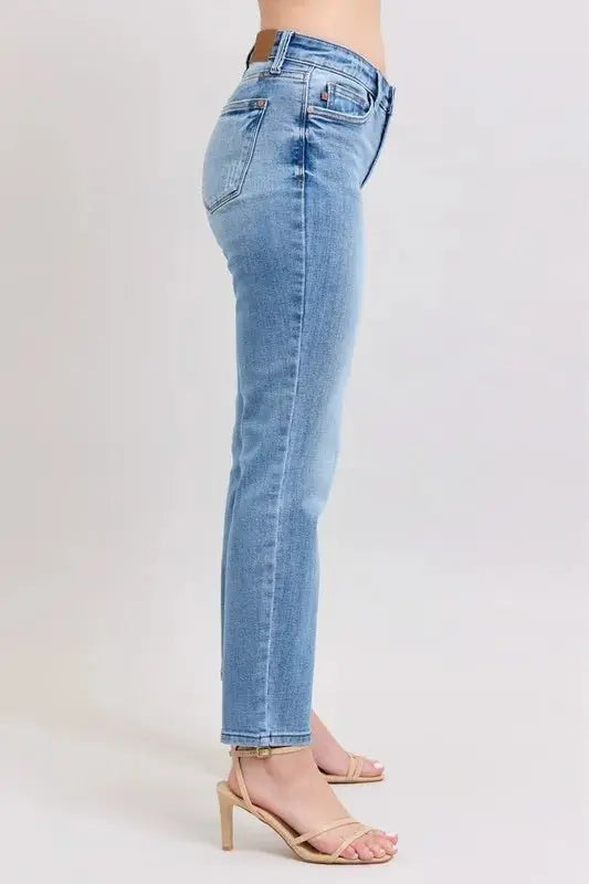 Judy Blue Full Size Mid Rise Vintage Wash Slim Jeans Plus Size - Love Salve 