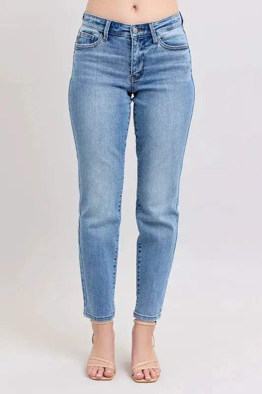 Judy Blue Full Size Mid Rise Vintage Wash Slim Jeans Plus Size - Love Salve 