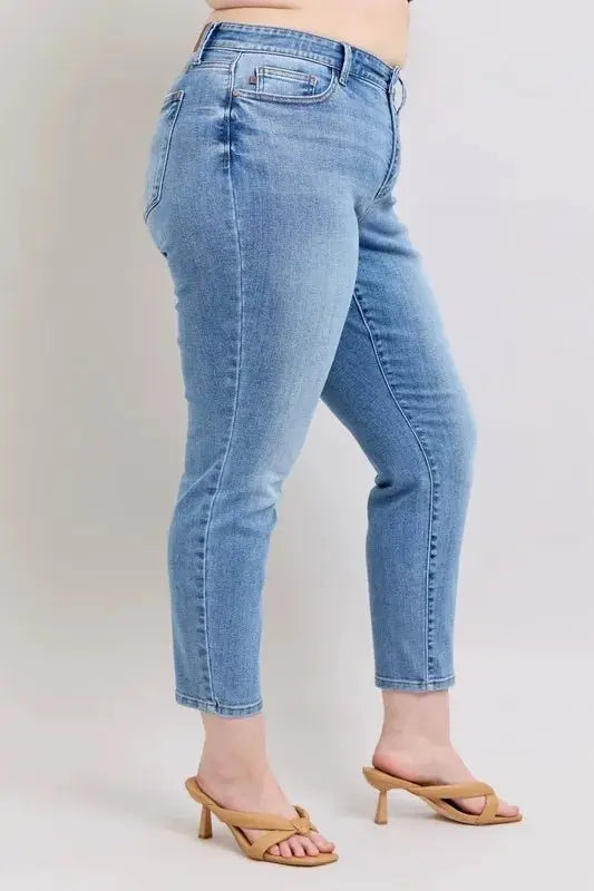 Judy Blue Full Size Mid Rise Vintage Wash Slim Jeans Plus Size - Love Salve 