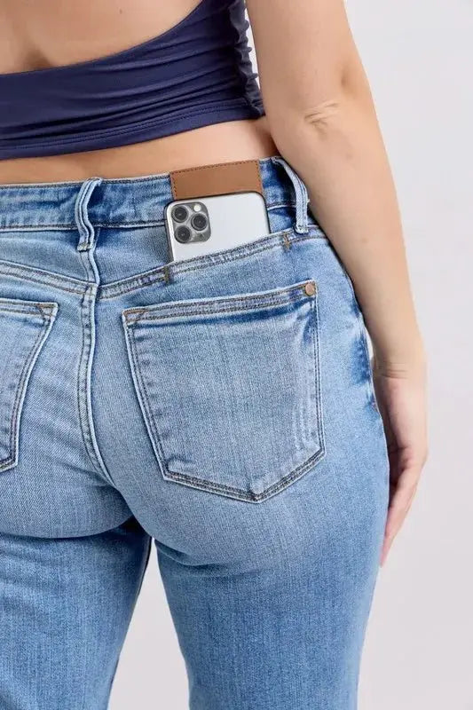 Judy Blue Full Size Mid Rise Vintage Wash Slim Jeans Plus Size - Love Salve 