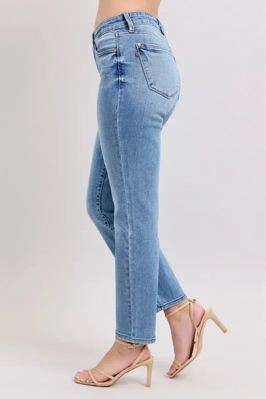 Judy Blue Full Size Mid Rise Vintage Wash Slim Jeans Plus Size - Love Salve 