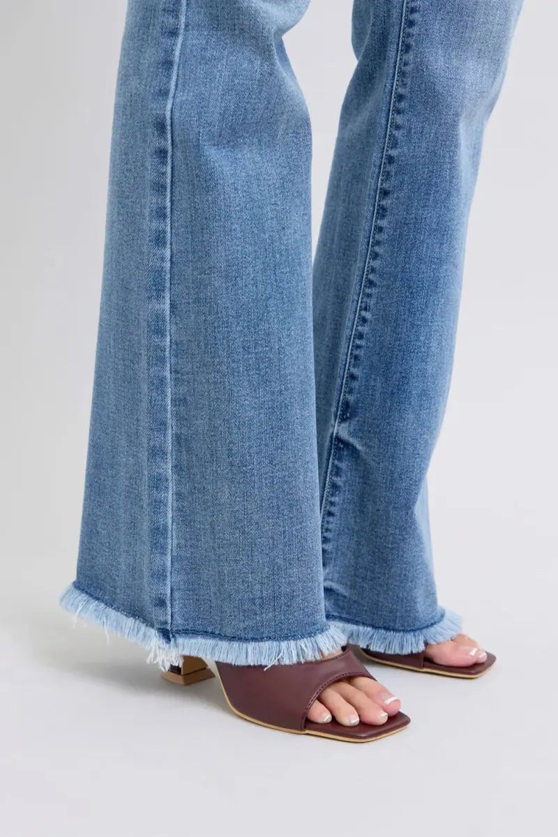 Judy Blue Full Size Raw Hem High Rise Bootcut Jeans for Women - Love Salve 