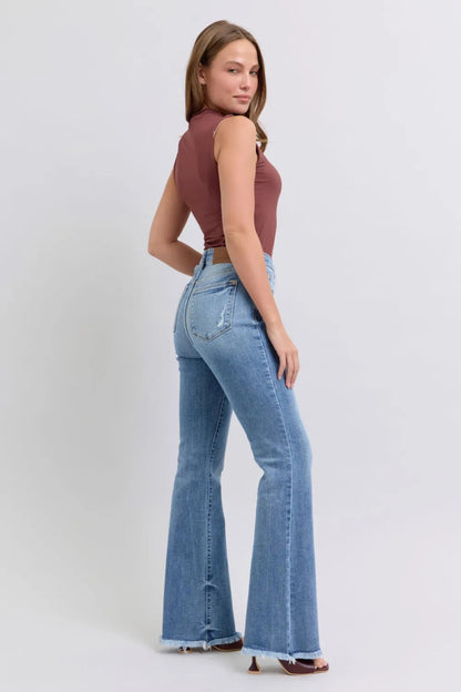 Judy Blue Full Size Raw Hem High Rise Bootcut Jeans for Women - Love Salve 