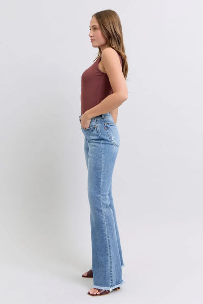 Judy Blue Full Size Raw Hem High Rise Bootcut Jeans for Women - Love Salve 