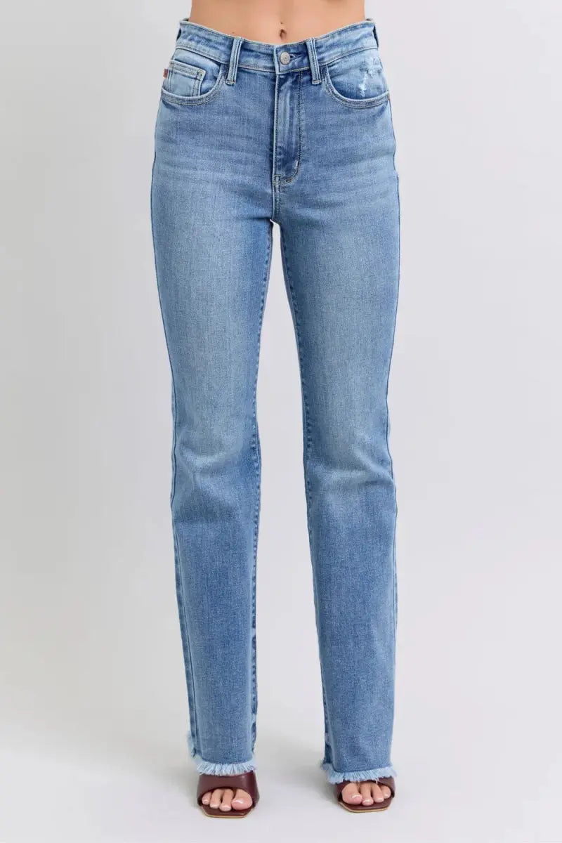 Judy Blue Full Size Raw Hem High Rise Bootcut Jeans for Women - Love Salve 