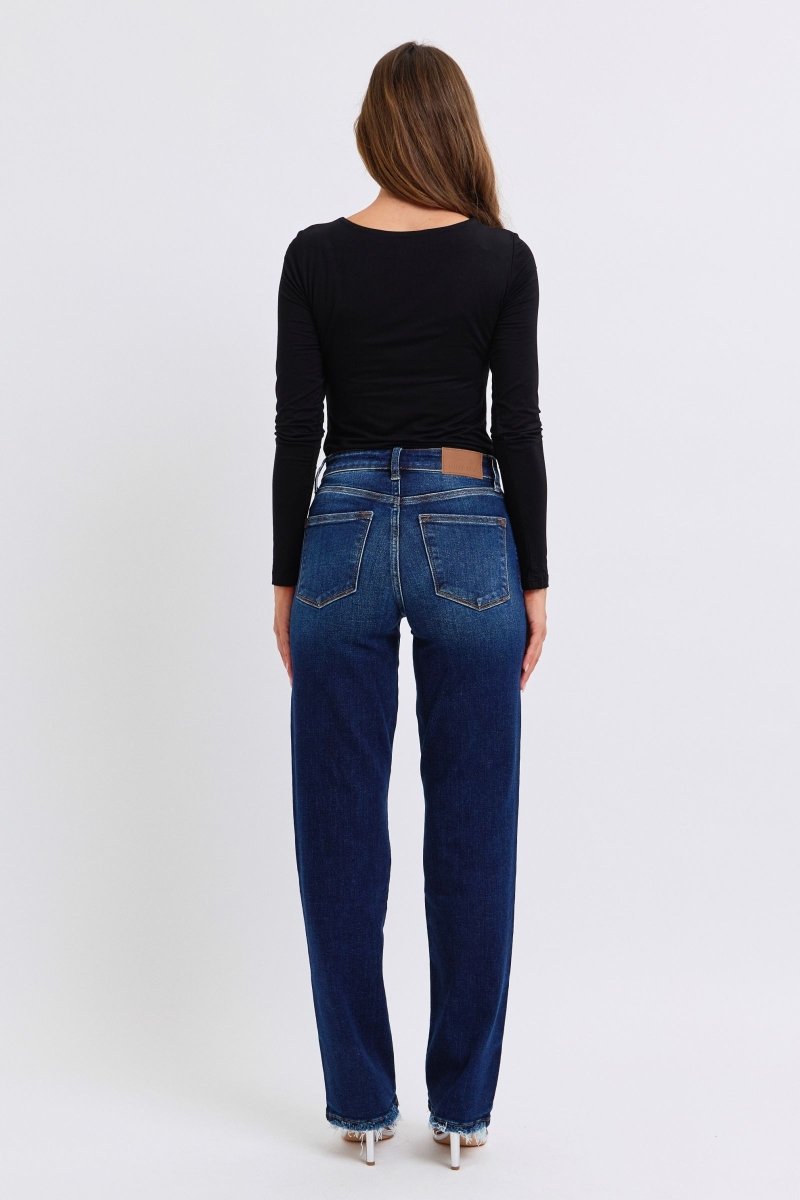 Judy Blue Full Size Raw Hem Straight Leg Jeans for Women - Love Salve 