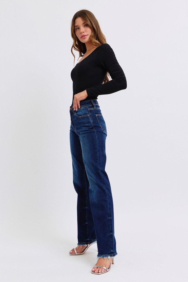 Judy Blue Full Size Raw Hem Straight Leg Jeans for Women - Love Salve 