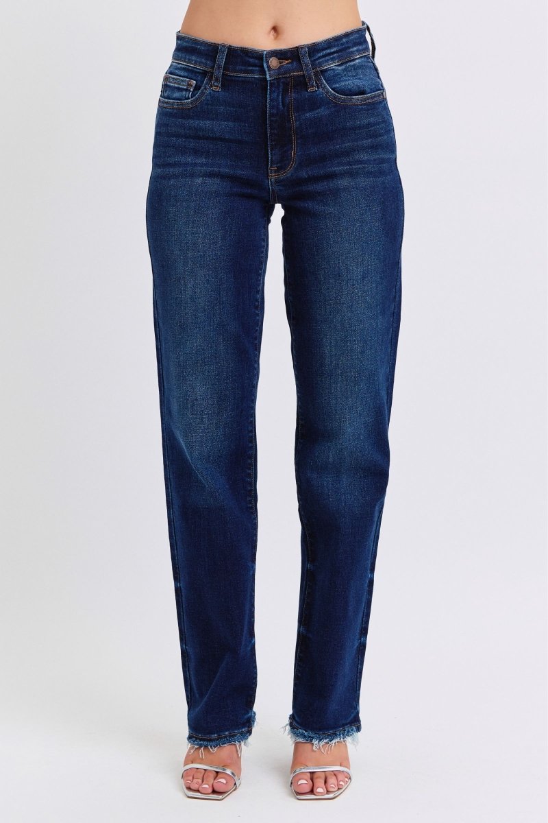 Judy Blue Full Size Raw Hem Straight Leg Jeans for Women - Love Salve 