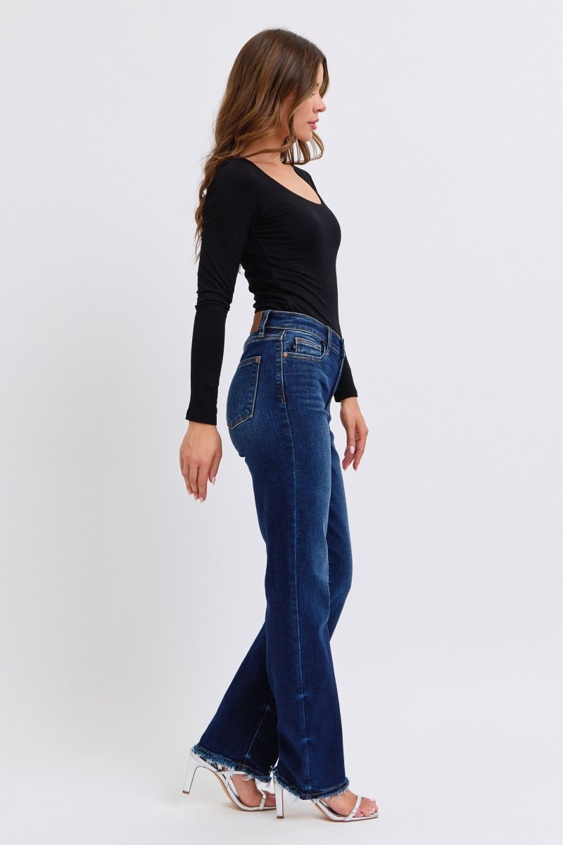 Judy Blue Full Size Raw Hem Straight Leg Jeans for Women - Love Salve 
