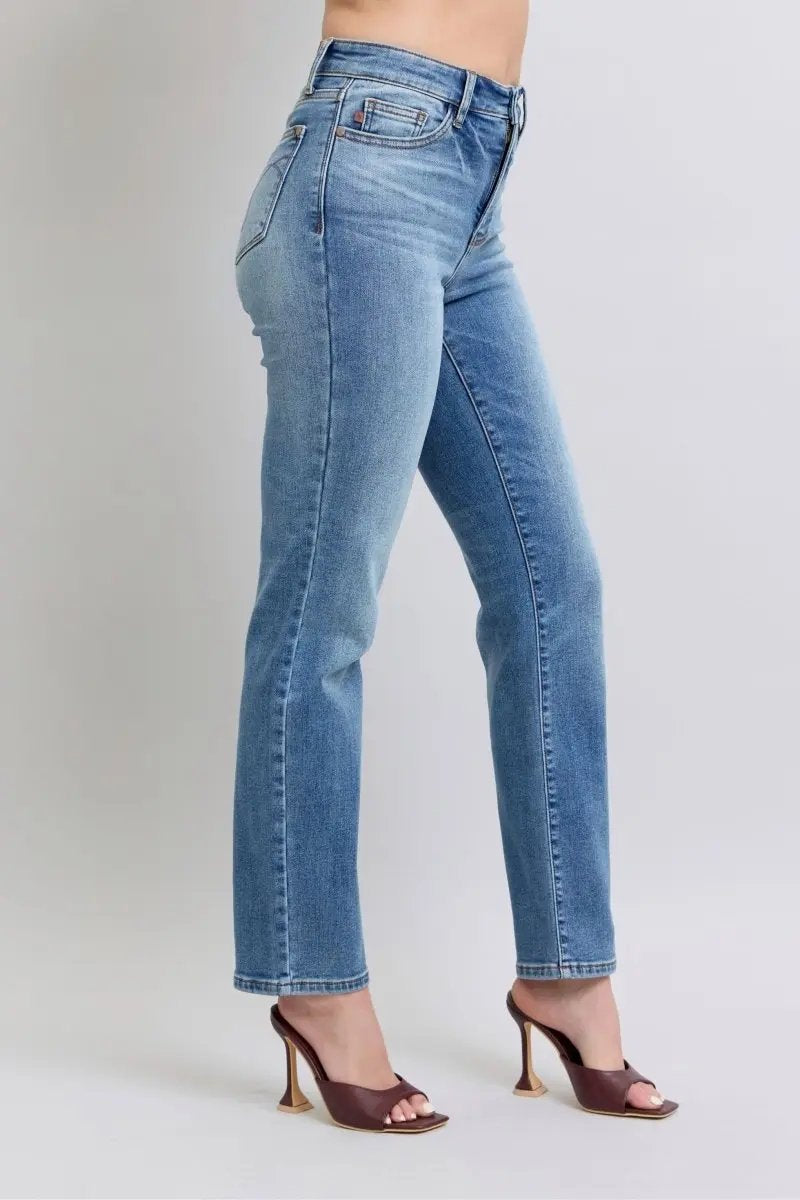 Judy Blue Full Size Run Vintage Wash Thermal Straight Jeans - Love Salve 