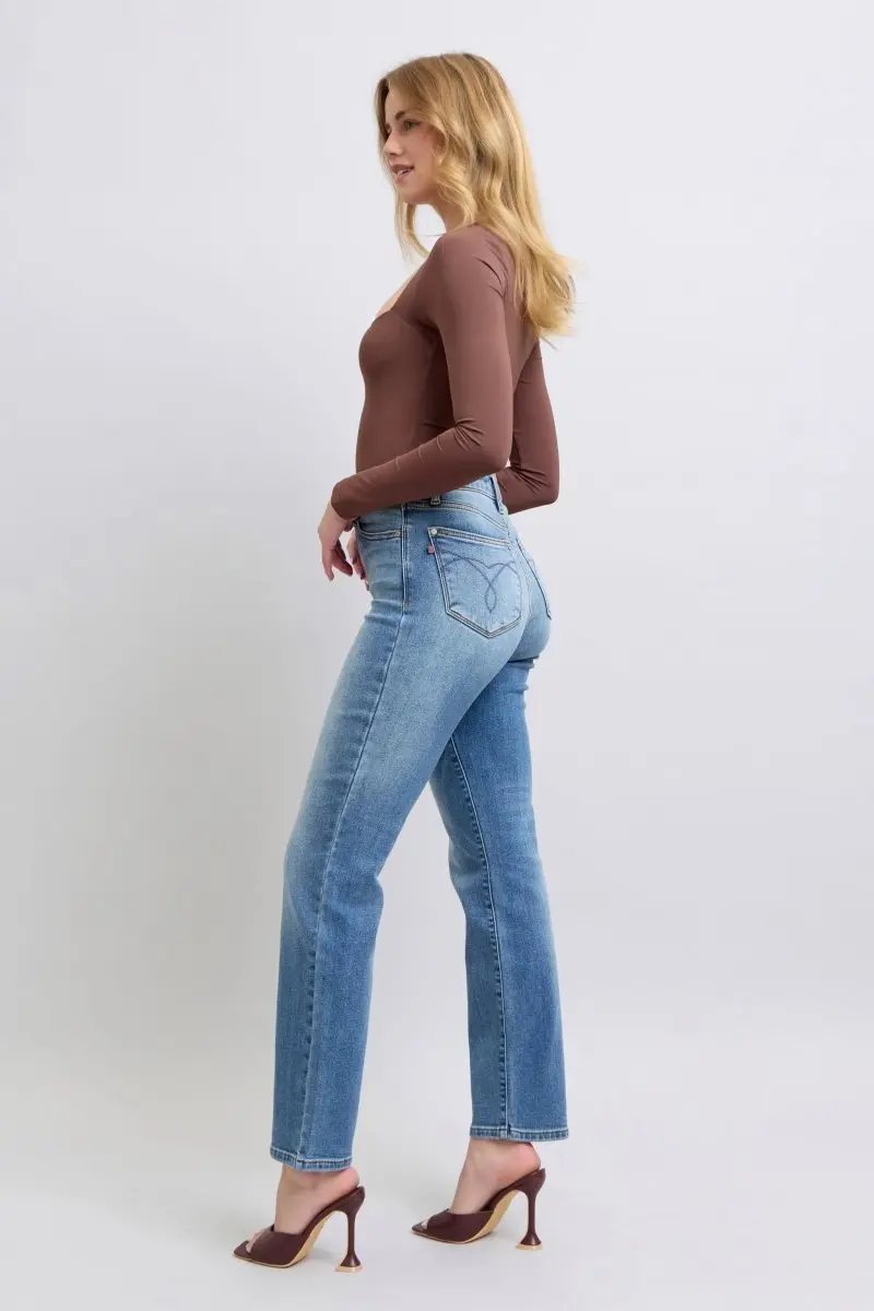 Judy Blue Full Size Run Vintage Wash Thermal Straight Jeans - Love Salve 