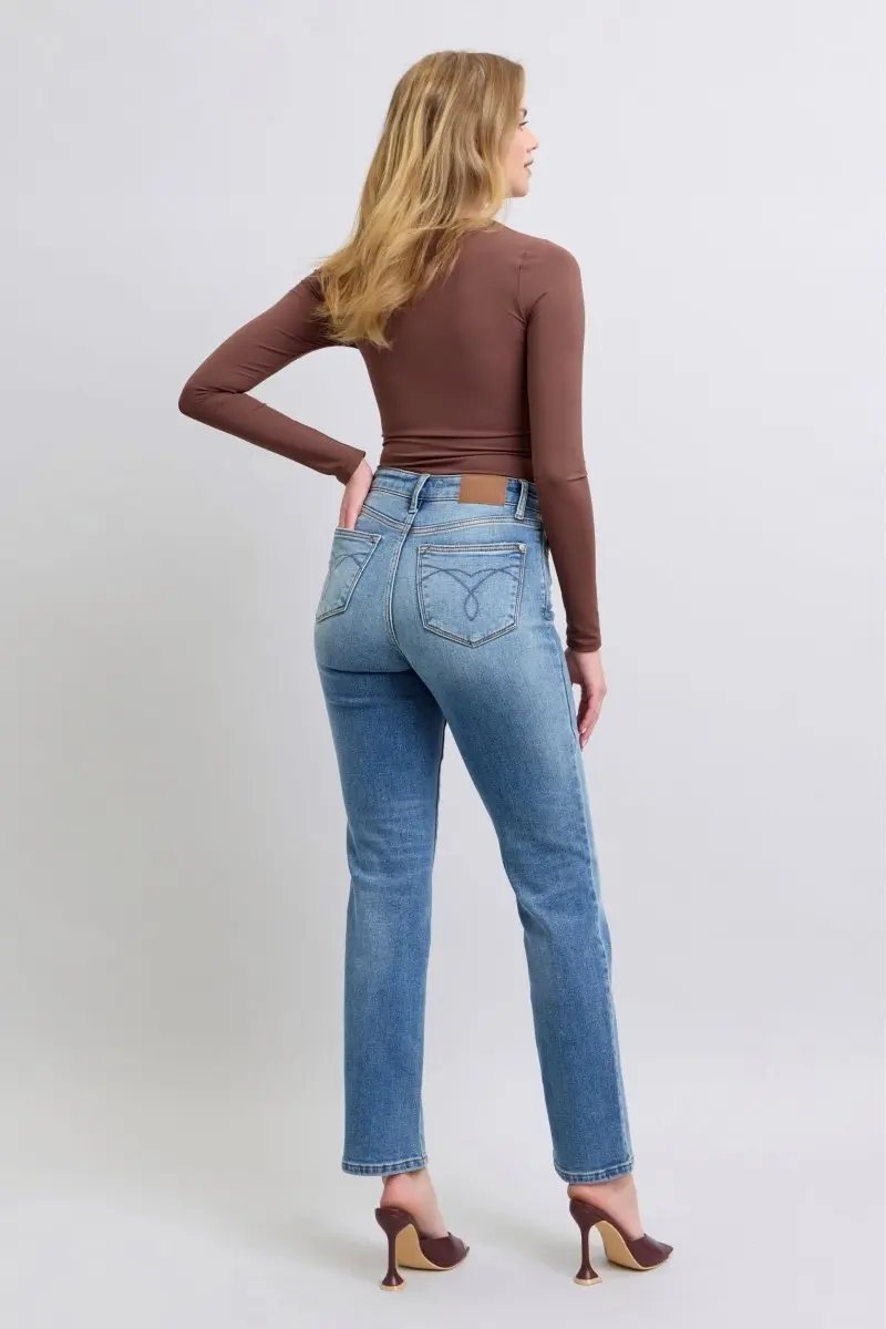 Judy Blue Full Size Run Vintage Wash Thermal Straight Jeans - Love Salve 