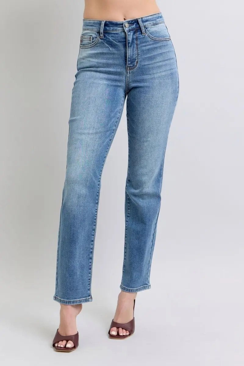Judy Blue Full Size Run Vintage Wash Thermal Straight Jeans - Love Salve 