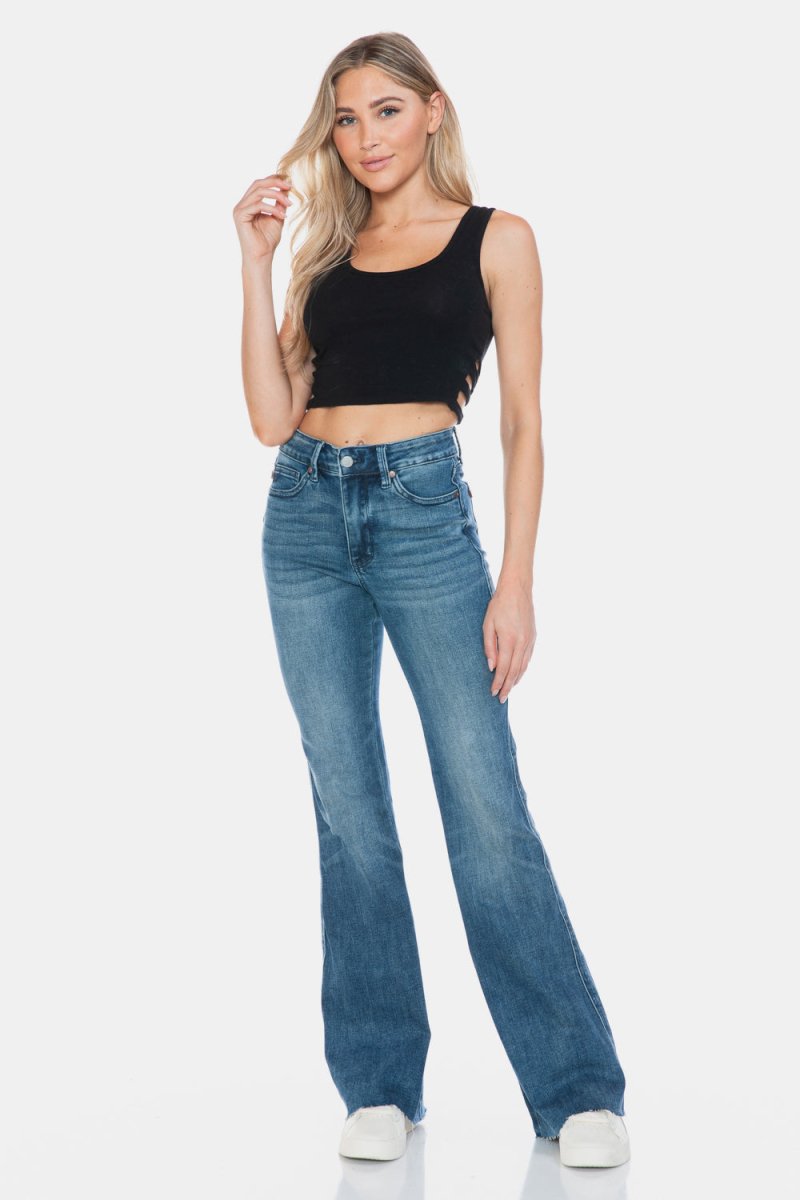 Judy Blue Full Size Tummy Control Cut Hem Flare Jeans - Love Salve 