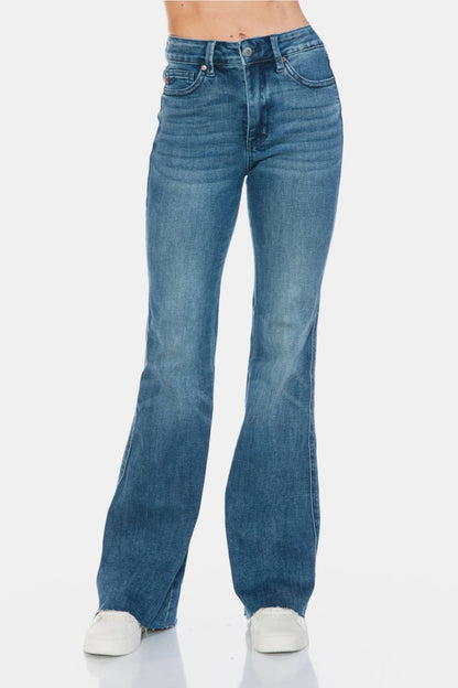 Judy Blue Full Size Tummy Control Cut Hem Flare Jeans - Love Salve 