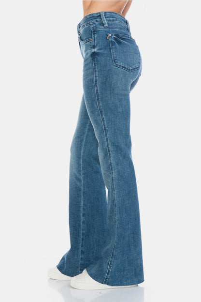 Judy Blue Full Size Tummy Control Cut Hem Flare Jeans - Love Salve 