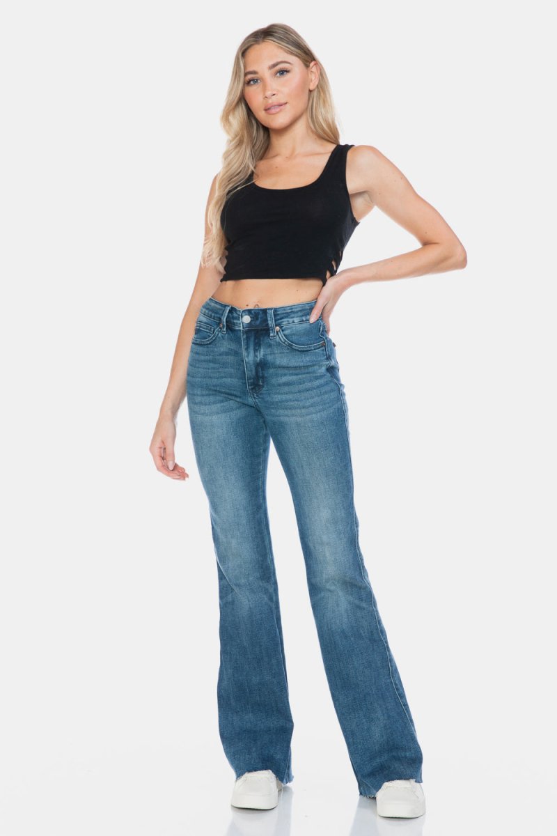 Judy Blue Full Size Tummy Control Cut Hem Flare Jeans - Love Salve 