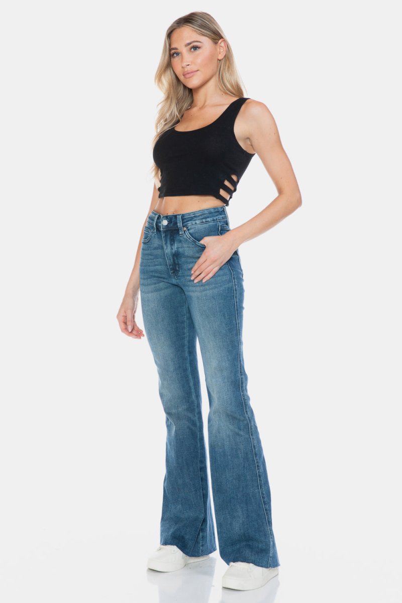 Judy Blue Full Size Tummy Control Cut Hem Flare Jeans - Love Salve 