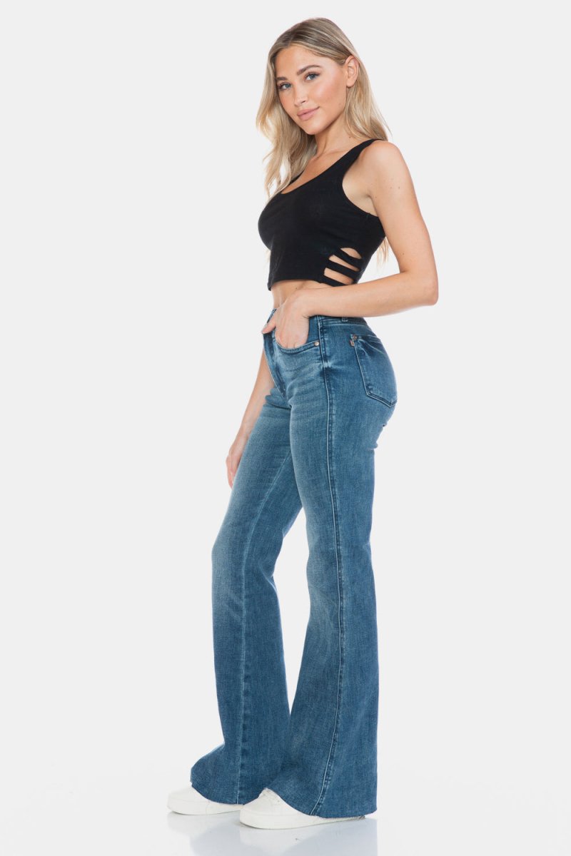 Judy Blue Full Size Tummy Control Cut Hem Flare Jeans - Love Salve 