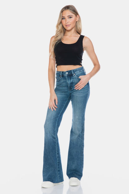 Judy Blue Full Size Tummy Control Cut Hem Flare Jeans - Love Salve 